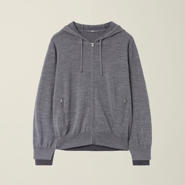 EE 레이어드 커프 니트 후드집업 그레이