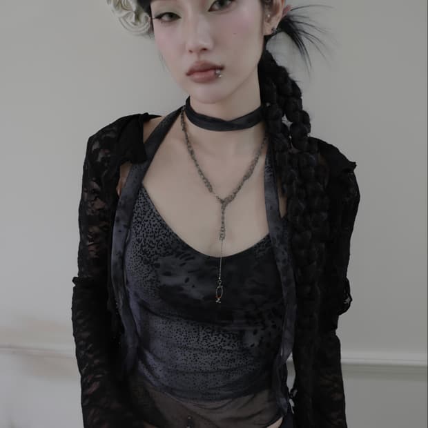 Sheismiae 미애 레오파드 슬리브리스+스카프+벨트