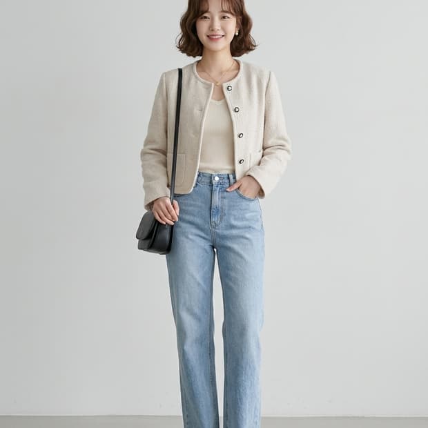 씨씨콜렉트(CC collect) 부클 라운드넥 크롭 자켓