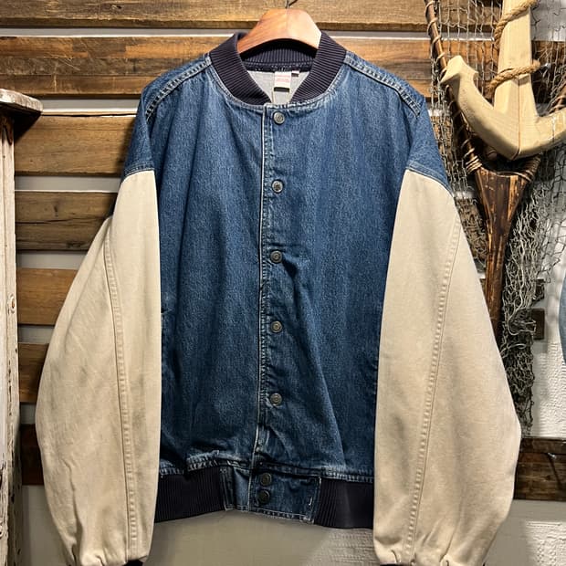 [2XL]90's USA 빈티지 데님 아이보리 바시티 자켓