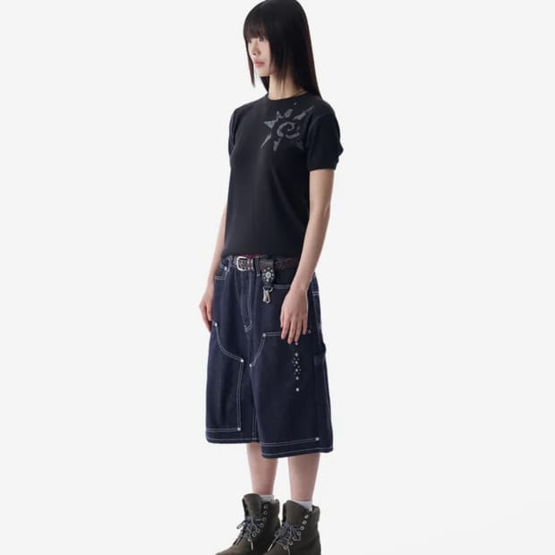 아캄 송이송이 콜라보 스터드 버뮤다 팬츠 다크블루