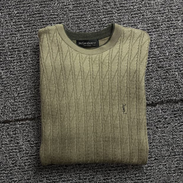 90s YSL 입생로랑 케이블 울 니트 카키 그런지 2259