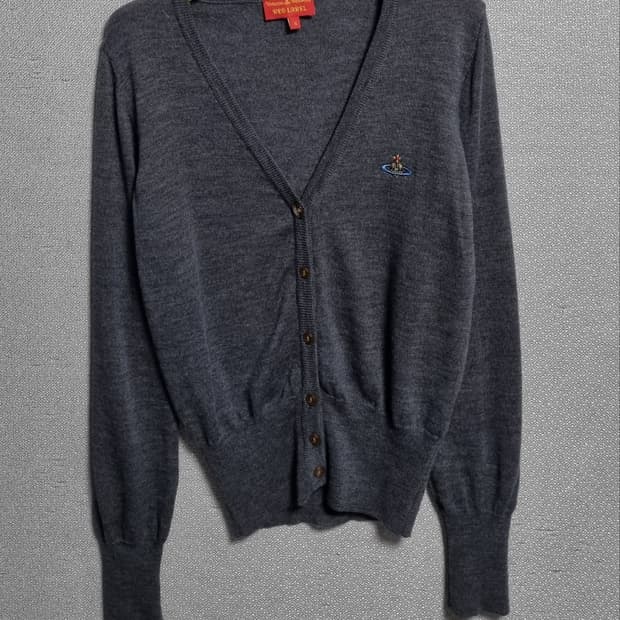 S ) 비비안웨스트우드 그레이 울100% 니트 가디건