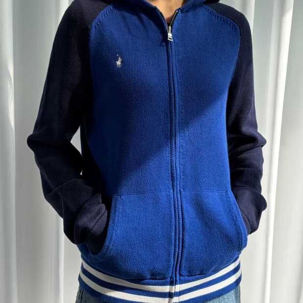 [S-M]폴로 랄프로렌 코튼 후드 니트 집업