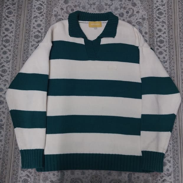 메인부스 그린 스트라이프 오버핏 카라 니트 3사이즈