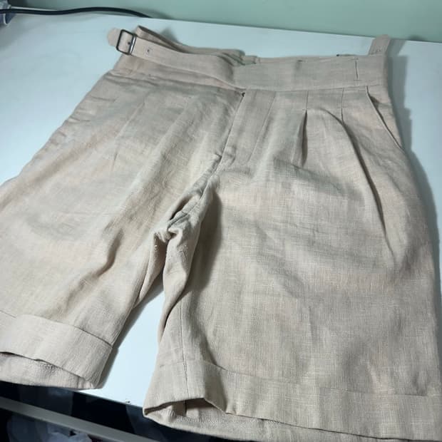 우먼M 솔티 베이지 와이드보이핏 린넨100% 카보라 밸크로 린넨팬츠
