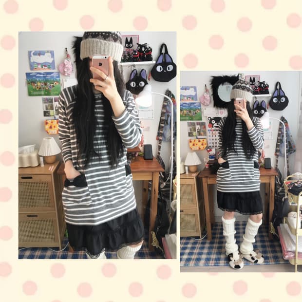 vintage stripe ribbon pocket long sleeve