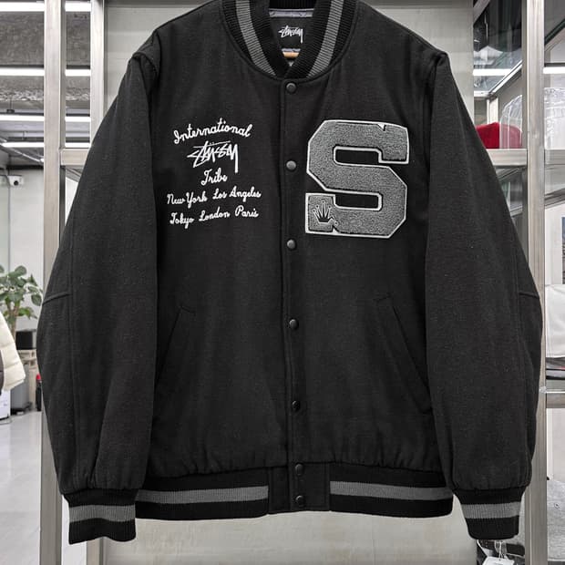 스투시 빅S 레터맨 울 바시티 자켓 블랙