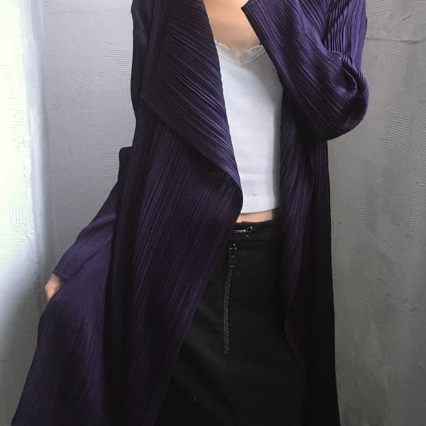 Pleats Please 플리츠플리즈 퍼플 오픈 롱 가디건 