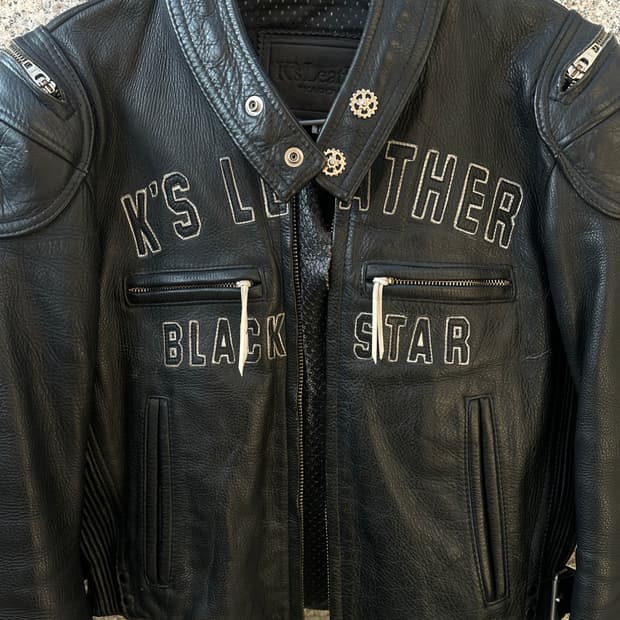 KADOYA 카도야 블랙 레더 레이싱 자켓 스타 패치
