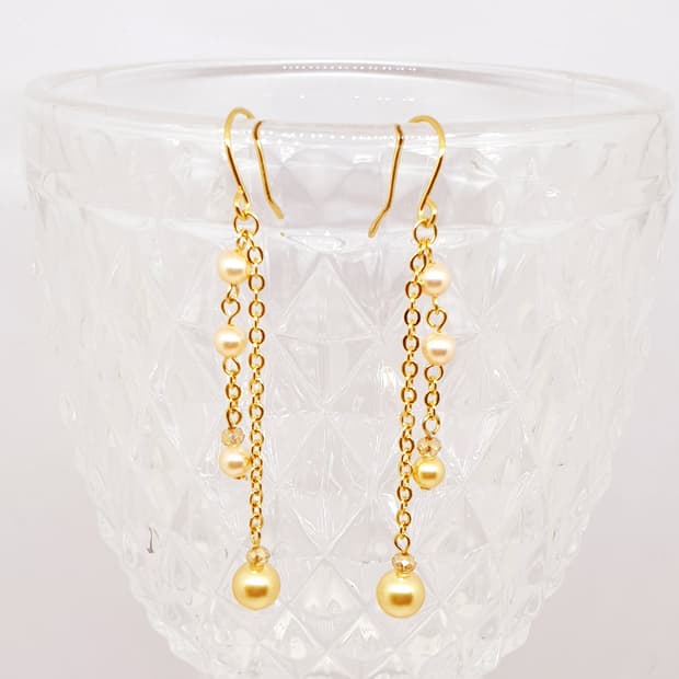 피치 진주 체인 귀걸이