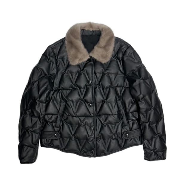 DEJANU 밍크 카라 퀄팅 다운자켓