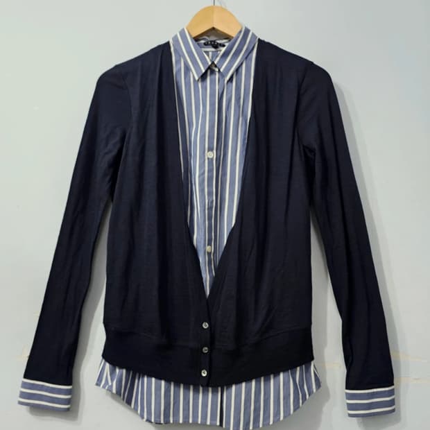 띠어리 네이비 스트라이프 레이어드 가디건 ~55