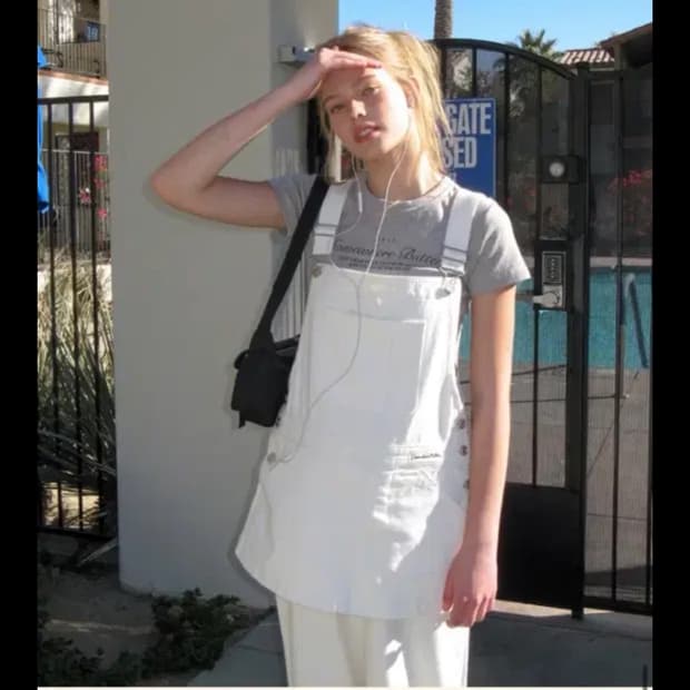 썸웨어버터 화이트 오버롤 멜빵 레이어드 팬츠 화이트