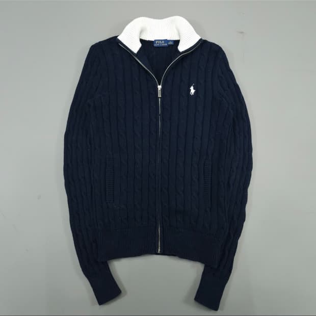 폴로 랄프 로렌 신형 여성 케이블 니트 집업 S 네이비