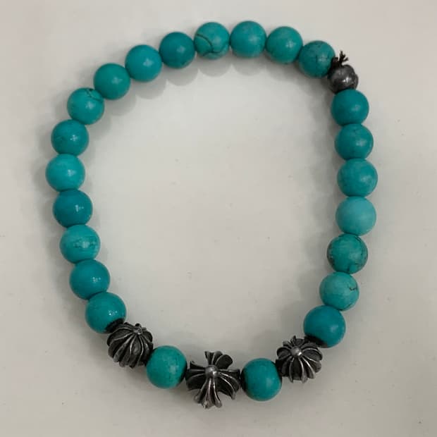 [8mm]크롬하츠 비즈 터키석 구슬 팔찌 실버