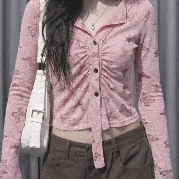 빈티지 핑크 블라우스