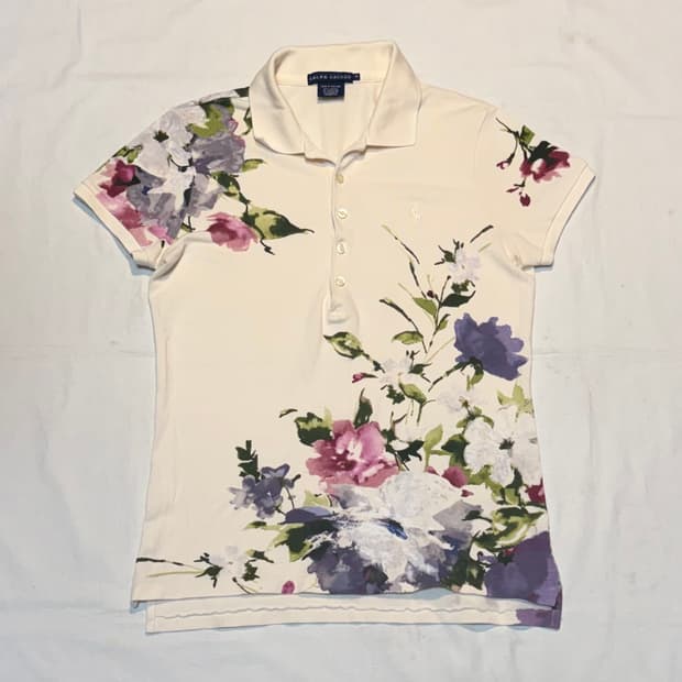 희귀) 폴로 랄프로렌 플라워 패턴 포니로고 카라티 아이보리