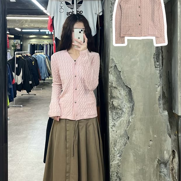 시스템 꽈배기 가디건 핑크 90 #csz2376