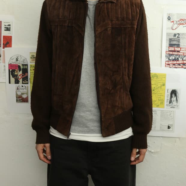 80s 빈티지 니트 스웨이드 집업 자켓