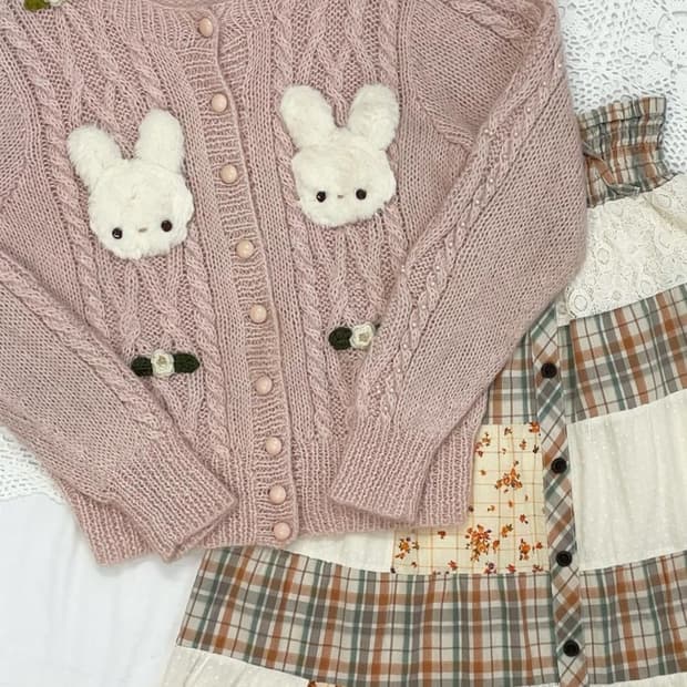빈티지 토끼 니트 가디건