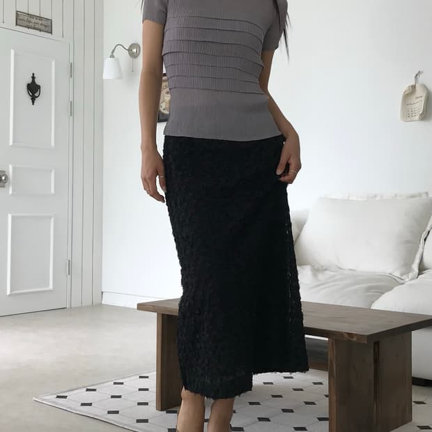 Black flower ruffle lace skirt