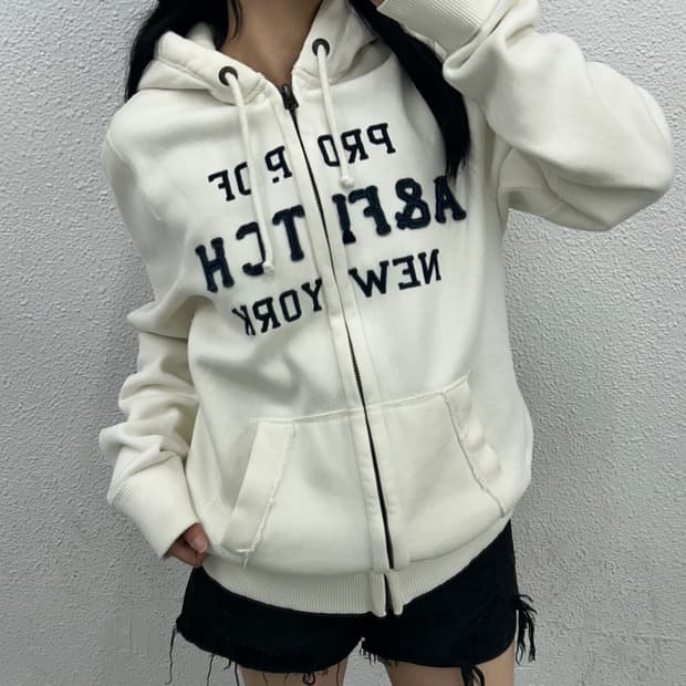 아베크롬비 네이비 패치 화이트 후드집업 2XL