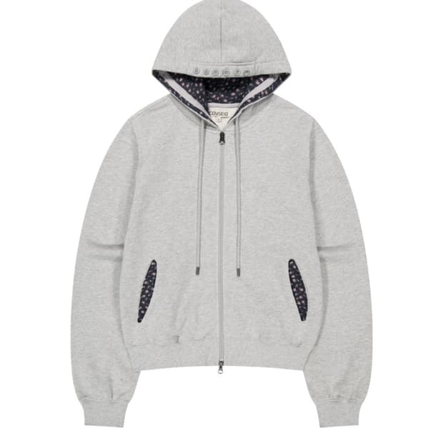 FLOWER POINT ZIP-UP HOODIE MELANGE GREY