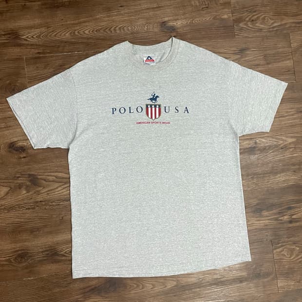 90s-00s AAA Polo USA 프린팅 빈티지 반팔티 그레이