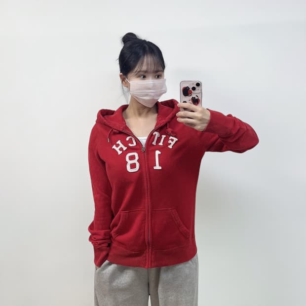 아베크롬비 피치 로고 후드집업 레드