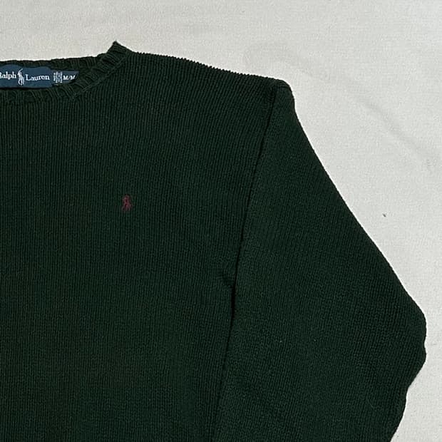 M 폴로랄프로렌 버건디 포니 그린 코튼 니트