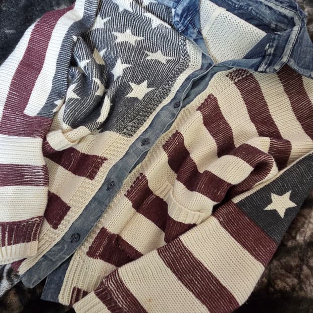 성조기 데님 가디건