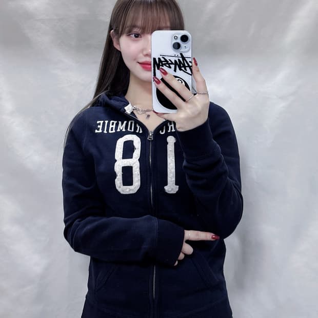 아베크롬비 다크네이비 빅로고 후드집업