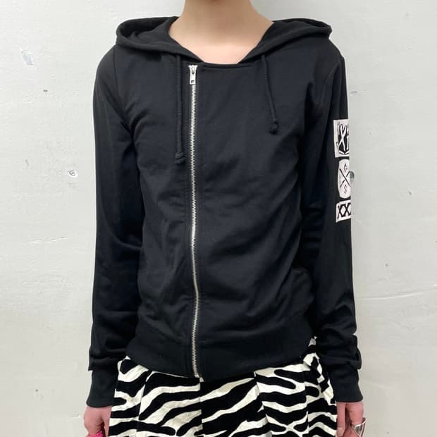 Glen News Asymmetric Black Hooded Zip-Up