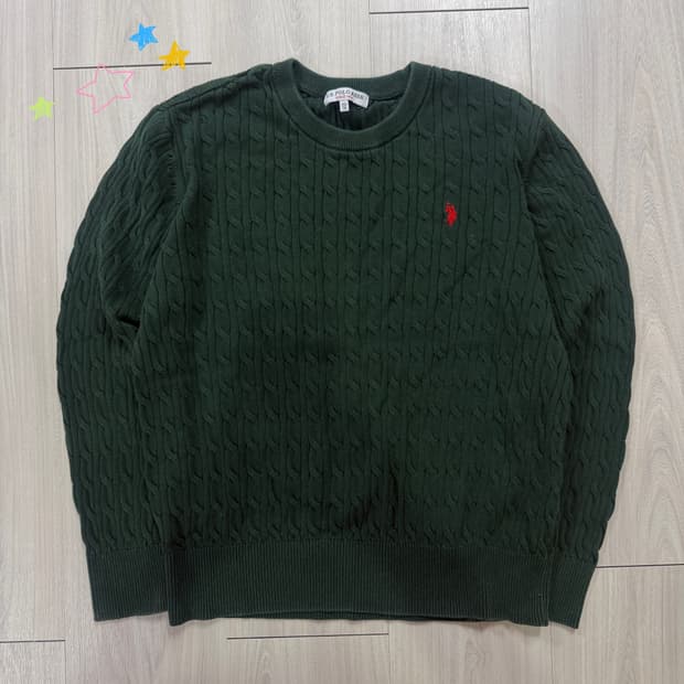 US 폴로 딥그린 꽈배기 니트