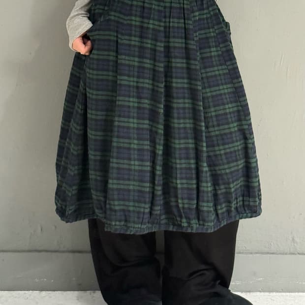 check pattern balloon-fit midi skirt 