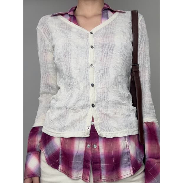 빈티지 아이보리 플리츠 가디건