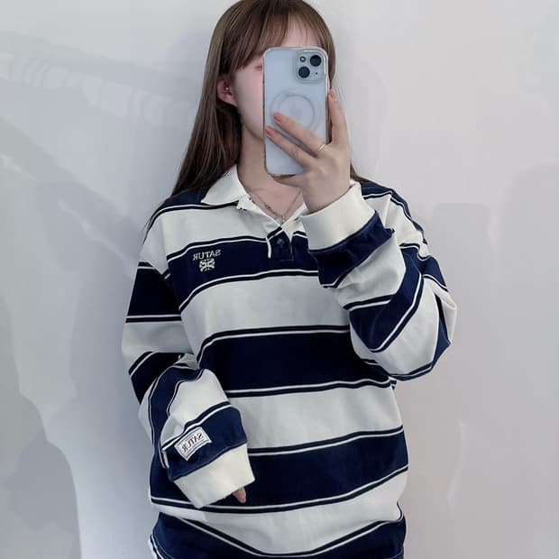 세터 럭비 스트라이프 피케 롱슬리브