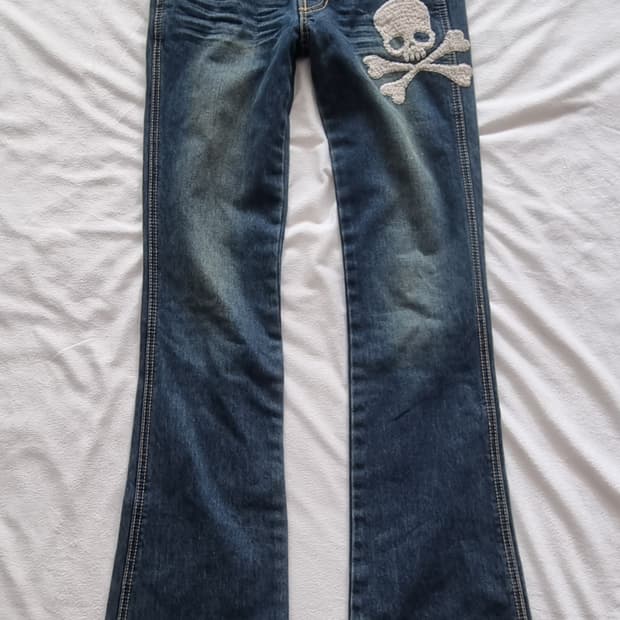 빈티지 y2k 펑크 해골 부츠컷 팬츠 