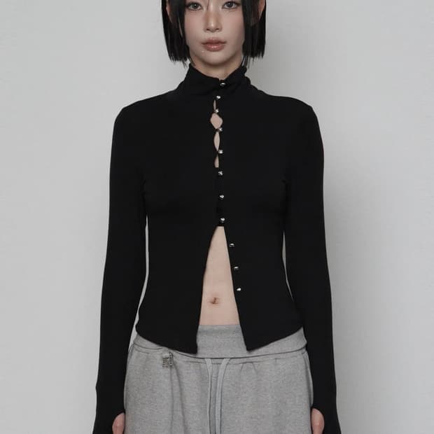 에트오소메 Polar Bean Button Cardigan (BLACK)
