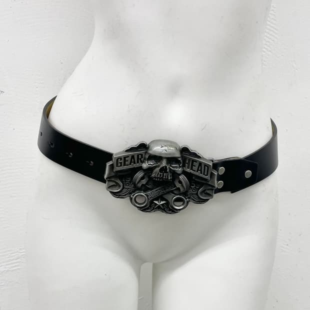 리얼레더 펑크 스컬 버클 벨트