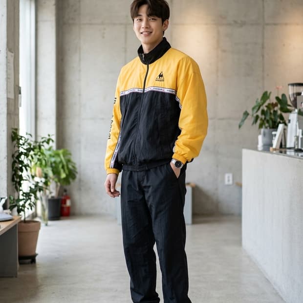 르꼬끄 스포르티브 빅로고 배색 바람막이 자켓