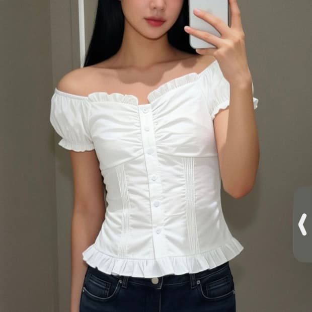 제너럴 아이디어 캡슬리브 하트넥 셔링 블라우스