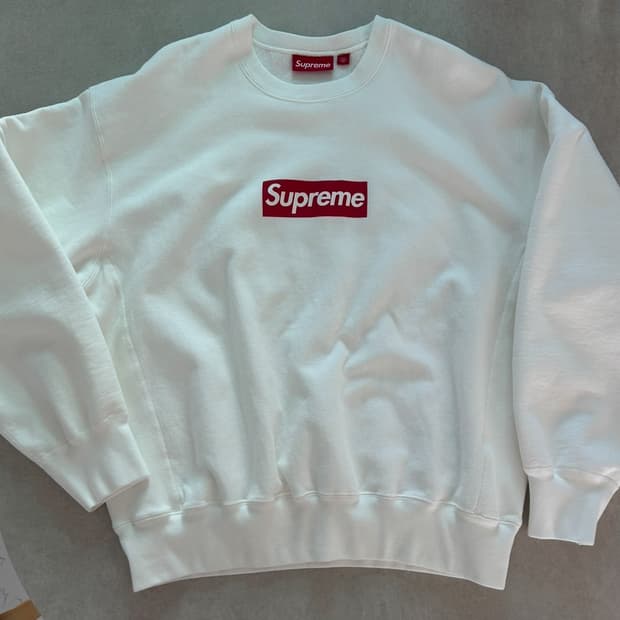슈프림 워시드 박스 로고 크루넥 화이트
