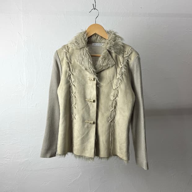 La pastel 퍼 트리밍 니트 자켓