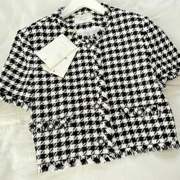 오뮤 MIU 체크 크롭 자켓