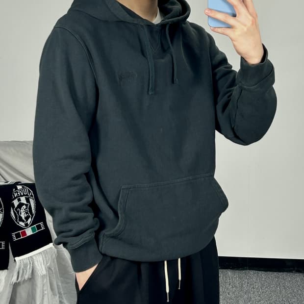 스투시 스탁로고 블랙 스웻 후드티 L 