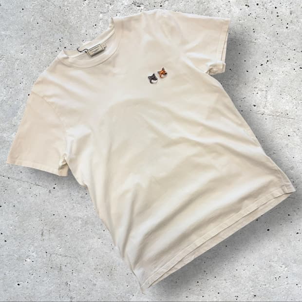 [L] 메종키츠네 더블 폭스 반팔 티셔츠 화이트 D348