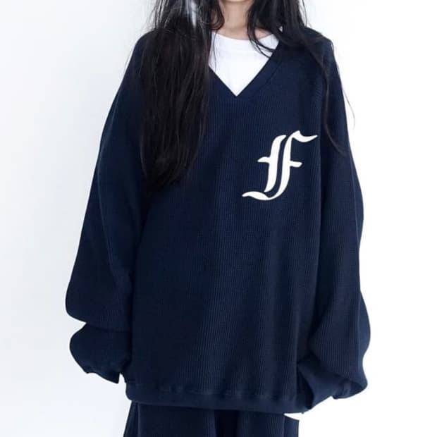 샵페어리 와플 맨투맨 네이비