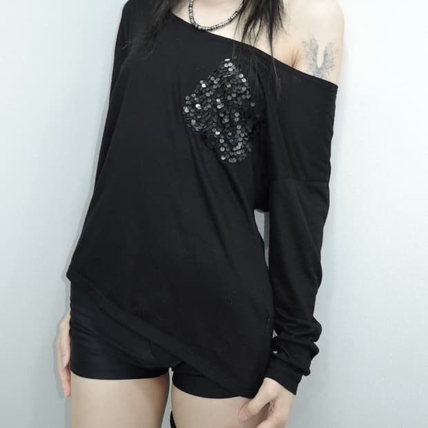 Glossy Sequin Pocket Top